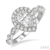 3/4 Ctw Carved Shank Round Cut Diamond Engagement Ring With 3/8 Ct Pear Cut Center Stone in 14K White Gold