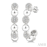5 MM Bold Bead and 1/10 Ctw Round Cut Bead Bijoux Diamond Fashion Half Hoop Earrings in Sterling Silver