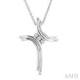1/10 Ctw Round Cut Diamond Cross Pendant in Sterling Silver with Chain