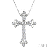 1/3 Ctw Cross Round Cut Diamond Fashion Pendant With Chain in 14K White Gold