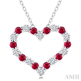 1.80 MM Round Cut Ruby and 1/4 Ctw Open Heart Round Cut Diamond Precious Fashion Pendant With Chain in 14K White Gold