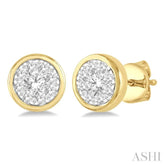 1/3 Ctw Lovebright Round Cut Diamond Bezel Stud Earring in 14K Yellow and White Gold