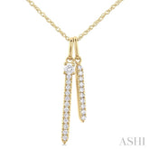 1/6 Ctw Twin Vertical Bar Round Cut Diamond Fashion Pendant With Chain in 14K Yellow Gold