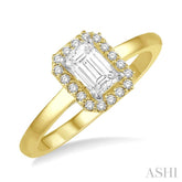 1/3 Ctw Round Cut Diamond Engagement Ring With 1/4 Ct Emerald Cut Center Stone in 14K Yellow and White Gold
