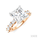1 1/3 Ctw Princess Shape Emerald and Round Cut Diamond Semi-Mount Engagement Ring in 14K Rose and White Gold