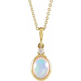 14K Yellow Gold 6x4 mm Natural Ethiopian Opal & .015 CT Natural Diamond 16-18" Necklace