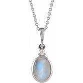 Sterling Silver 6x4 mm Natural Rainbow Moonstone & .015 CT Natural Diamond 16-18" Necklace