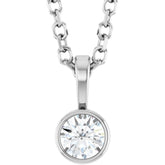 14K White Gold 1/10 CT Natural Diamond Bezel-Set Solitaire 16-18" Necklace