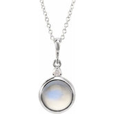 Platinum 6 mm Natural Rainbow Moonstone & .03 CT Natural Diamond Cabochon 16-18" Necklace