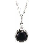 Sterling Silver 6 mm Natural Black Onyx & .03 CT Natural Diamond Cabochon 16-18" Necklace