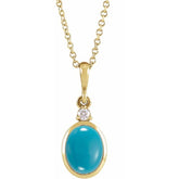 14K Yellow Gold 12x10 mm Natural Turquoise & .03 CT Natural Diamond 16-18" Necklace