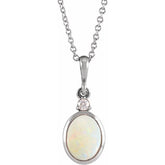 Sterling Silver 12x10 mm Natural White Opal & .03 CT Natural Diamond 16-18" Necklace