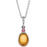 14K White Gold 6x4 mm Natural Citrine & Natural Pink Tourmaline 16-18" Necklace