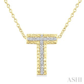 1/20 Ctw Bubble Accent Initial 'T' Round Cut Diamond Fashion Pendant With Chain in Yellow Gold Vermeil