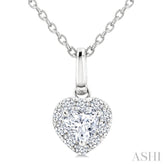 1/4 Ctw Heart and Round Cut Diamond Fashion Halo Pendant With Chain in 14K White Gold