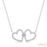 1/4 Ctw Coupled Twin Heart Round Cut Diamond Necklace in 14K White Gold