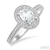 6X4 MM Oval Shape White Topaz and 1/50 Ctw Round Cut Diamond Semi-Precious Ring in Sterling Silver