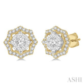 3/4 Ctw Star Lattice Lovebright Round Cut Diamond Earring in 14K Yellow and White Gold