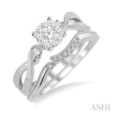 1/3 Ctw Diamond Lovebright Wedding Set with 1/3 Ctw Round Cut Engagement Ring and 1/20 Ctw Wedding Band in 14K White Gold