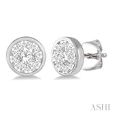 1/2 Ctw Lovebright Round Cut Diamond Bezel Stud Earring in 14K White Gold
