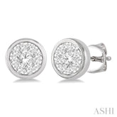 1/3 Ctw Lovebright Round Cut Diamond Bezel Stud Earring in 14K White Gold