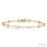 1 1/5 Ctw Lovebright Round Cut Diamond Paperclip Link Bracelet in 14K Yellow and White Gold