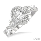 5/8 Ctw Split Twisted Shank Round Cut Diamond Engagement Ring With 1/4 Ct Oval Cut Center Stone in 14K White Gold