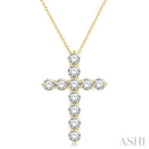 3 Ctw Latin Cross Round Cut Diamond Pendant With Chain in 14K Yellow Gold
