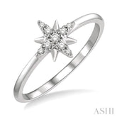 1/10 Ctw Star Center Round Cut Diamond Petite Fashion Ring in 10K White Gold