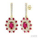 5x3 MM Oval Cut & 1.45 MM Round Cut Ruby and 1/3 Ctw Round Cut Diamond Precious Earring in 14K Yellow Gold