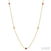 1.75 MM Ruby and 1/6 Ctw Round Cut Diamond Precious Station Necklace in 14K Yellow Gold