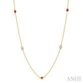2.6 MM Ruby and 3/8 Ctw Round Cut Diamond Precious Station Necklace in 14K Yellow Gold