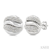 1/10 Ctw Bold Twisted Rib Round Cut Diamond Pirouette Bold Fashion Stud Earring in Sterling Silver