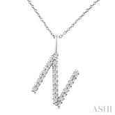 1/10 Ctw Initial 'N' Round Cut Diamond Fashion Pendant With Chain in Sterling Silver