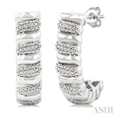 1/10 Ctw Bold Silver Ribbed Swirl Round Cut Diamond Pirouette Bold Half Hoop Earring in Sterling Silver