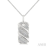 1/10 Ctw Bold Ribbed Swirl Round Cut Diamond Pirouette Bold Fashion Pendant With Chain in Sterling Silver