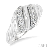 1/10 Ctw Bold Silver Twisted Rib Round Cut Diamond Pirouette Bold Fashion Band in Sterling Silver