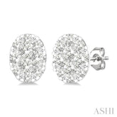 1/6 Ctw Lovebright Petite Oval Shape Round Cut Diamond Fashion Stud Earring in 10K Yellow and White Gold