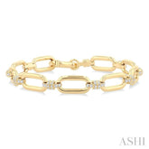 1 1/10 Ctw Round Cut Diamond Paperclip Link Fashion Bracelet in 14K Yellow Gold
