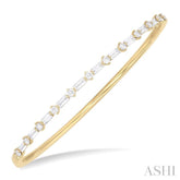 1 1/4 Ctw Baguette and Round Cut Diamond Fashion Bangle in 14K Yellow Gold