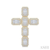 1 1/2 Ctw Cross Fusion Baguette and Round Cut Diamond Fashion Pendant in 14K Yellow and White Gold