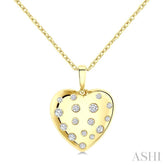 1/6 Ctw Bold Puffed Heart Round Cut Diamond Sprinkled Fashion Pendant With Chain in 10K Yellow Gold
