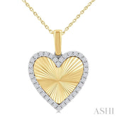 1/4 Ctw Fluted Texture Heart Round Cut Diamond Pirouette Fashion Pendant With Chain in 10K Yellow and White Gold