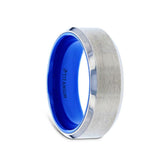 ARCTIC Flat Beveled Edges Titanium Ring with Brushed Center and Vibrant Blue Inside - 8mm