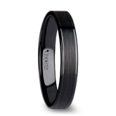 OLIVIA Women's Flat Black Ceramic Ring with Brushed Center & Polished Edges - 4mm