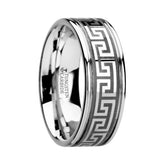 THASOS Grooved Tungsten Carbide Wedding Band with Greek Key Meander Design - 8mm