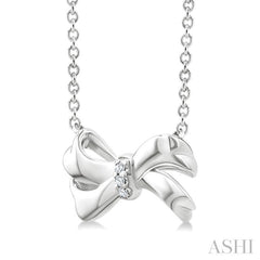 1/50 Ctw Round Cut Diamond Bow Fashion Pendant With Chain in Sterling Silver