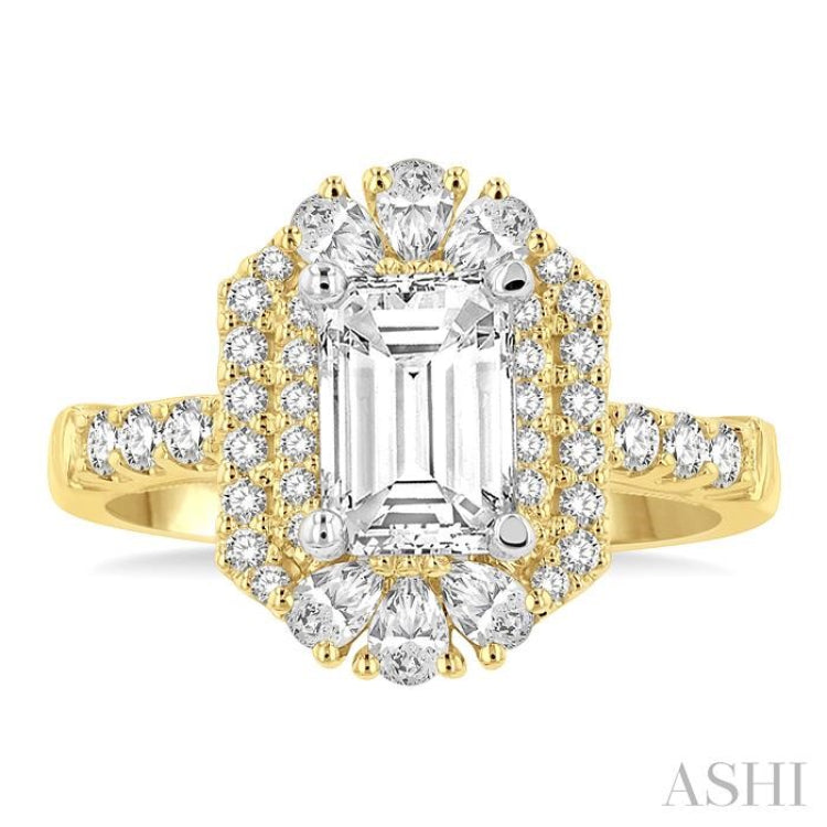 5/8 Ctw Octagonal Shape Pear and Round Cut Diamond Semi-Mount Engagement Ring in 14K Yellow and White Gold