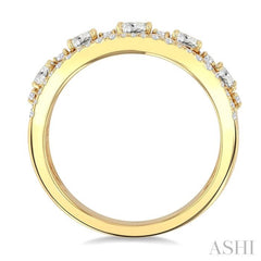 1 1/5 Ctw 5-Stone Oval and Round Cut Diamond Wide Fashion Band in 14K Yellow Gold