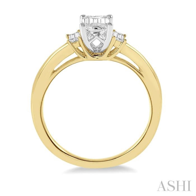1/10 Ctw Baguette Diamond Semi-Mount Engagement Ring in 14K Yellow and White Gold